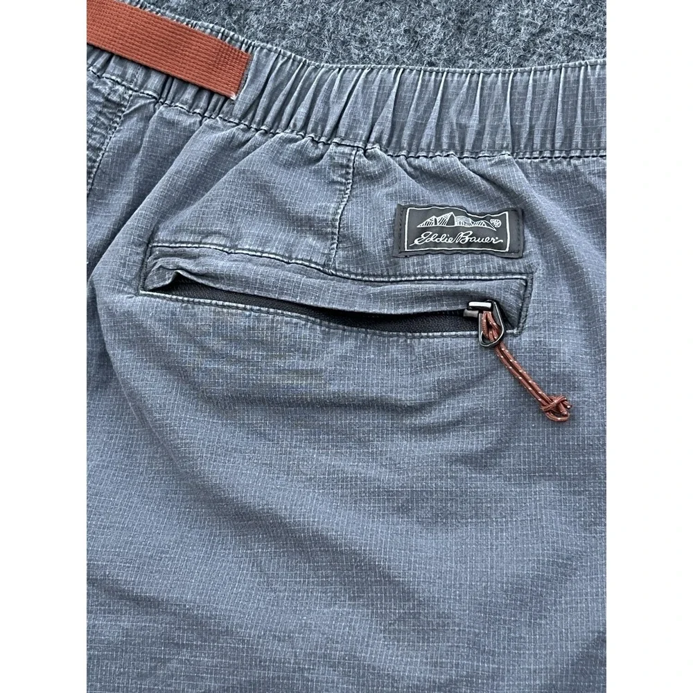 Eddie Bauer Cargo Shorts Men Large Elastic Waist Belted Cotton‎ Outdoors Hiking
